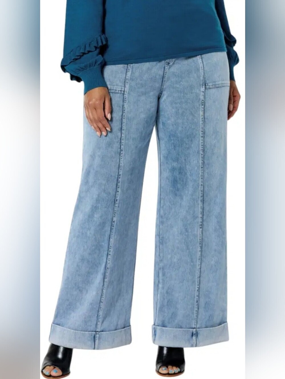 Christian Siriano Light Blue Wide-Leg Jeans - Picture 1 of 15